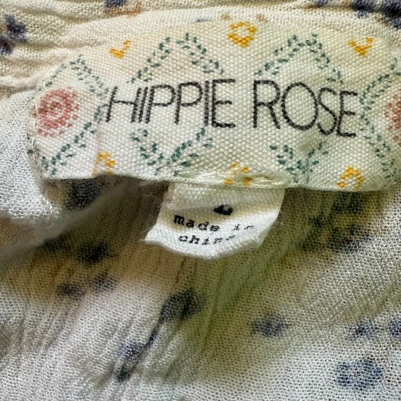 White button down rayon shirt with blue flowers - Picture 4 of 5